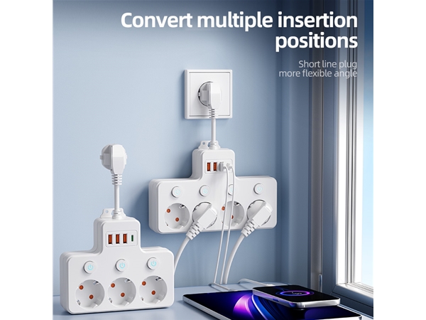 现货欧标短线扩展插座，3/4位带USB，独立开关